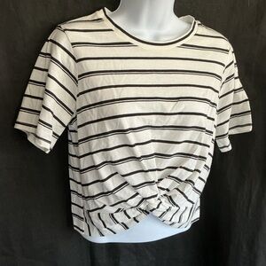 Forever 21 White and Black Striped Twist-Front Tee